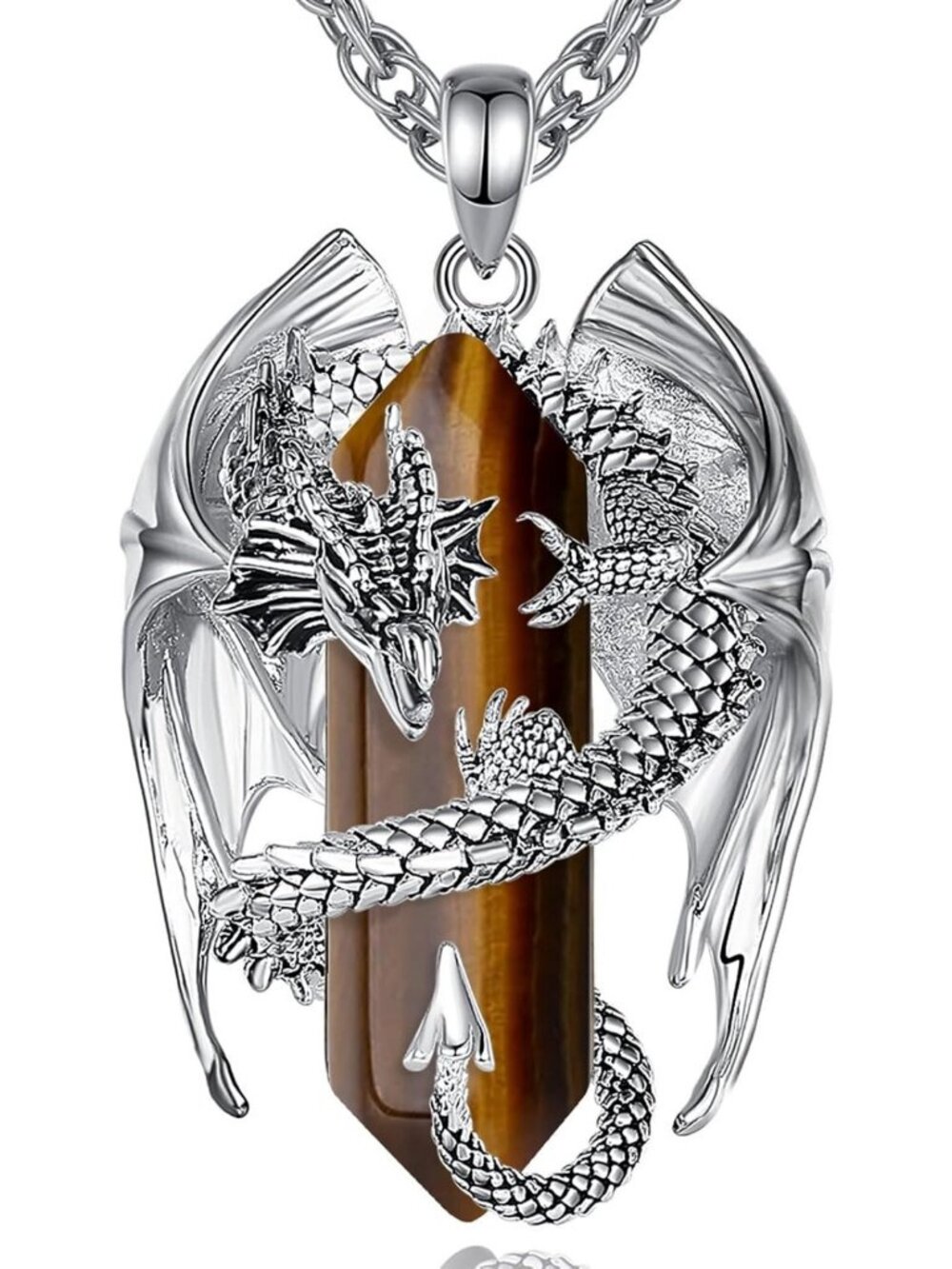 Healing Dragon Necklace for Men & Women, Crystal Stone Jewelry, 22-24in Chain